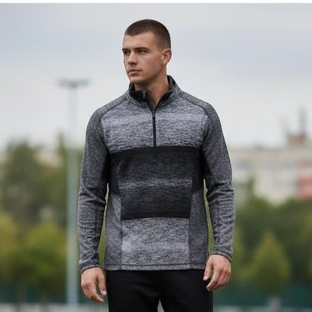 Lululemon Men's Speed 1/2 Zip Medium Universal Stripe Black Soot / Light White